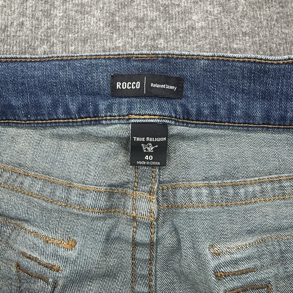 True Religion Jeans Mens 40x34 Blue Dark Rocco Relaxed Skinny Denim World‎ Tour